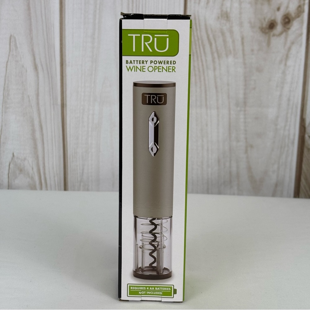 TRU Battery Powered Wine Opener Foil Cutter Light One Touch Handheld Corkscrew
